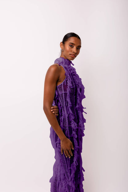 Calla Purple High Neck Midi Dress