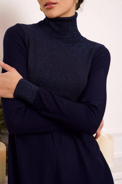 Turtleneck dress in lurex knit