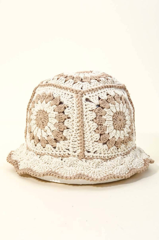 Crocket Knit Flower Bucket Hat