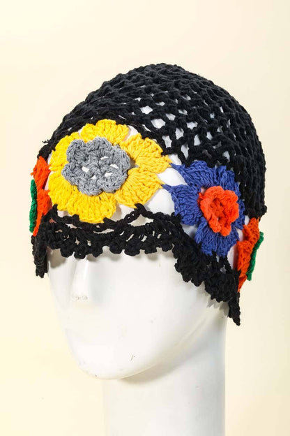 Flower Crochet Knit Cutout Beanie Hat