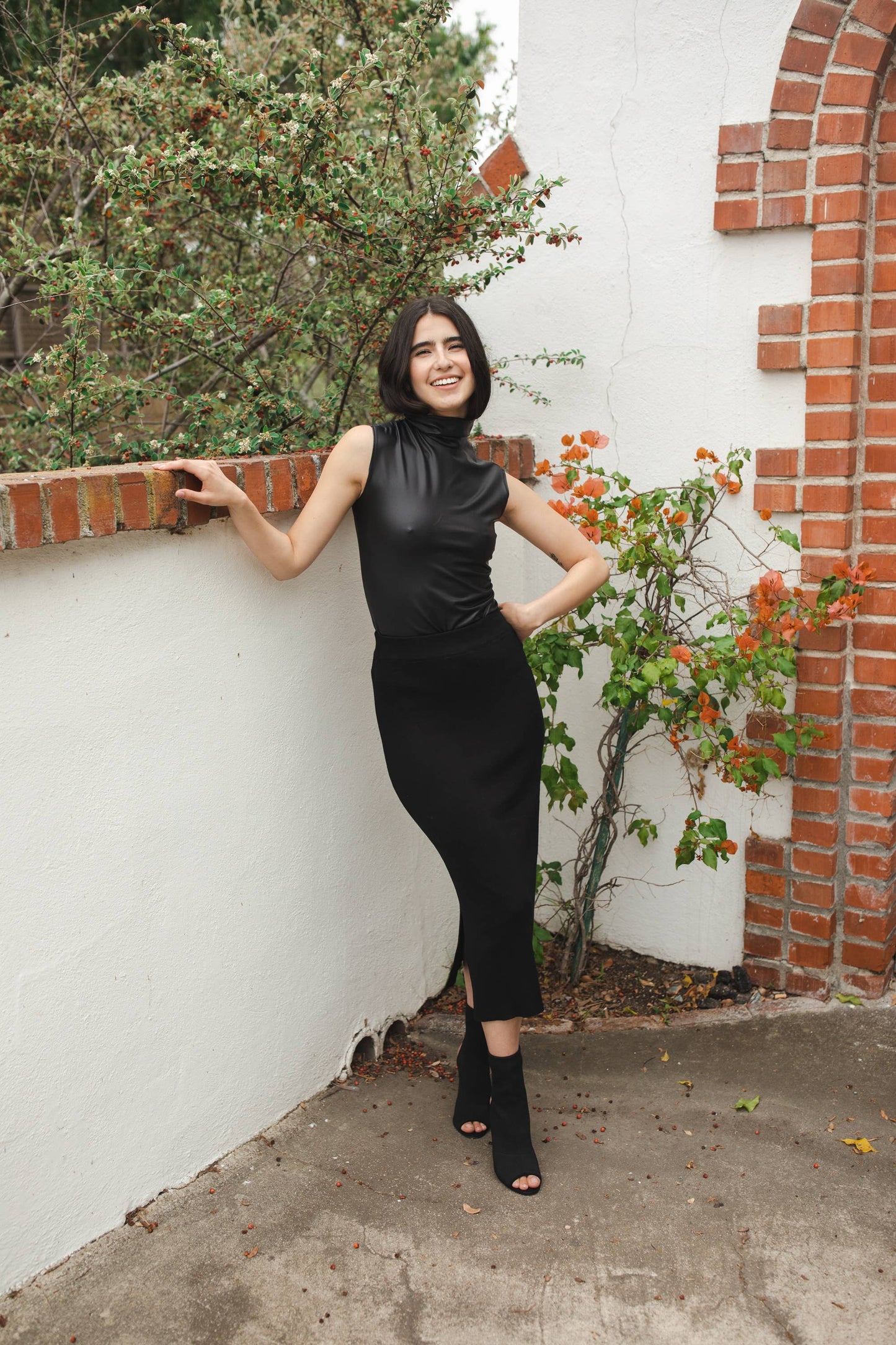 Matte Black Vegan Leather Mockneck Tank