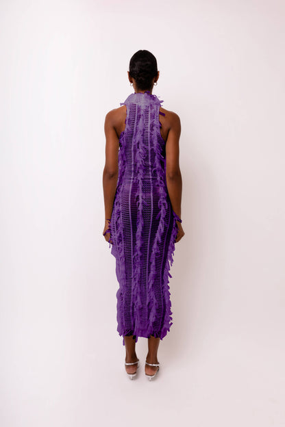 Calla Purple High Neck Midi Dress