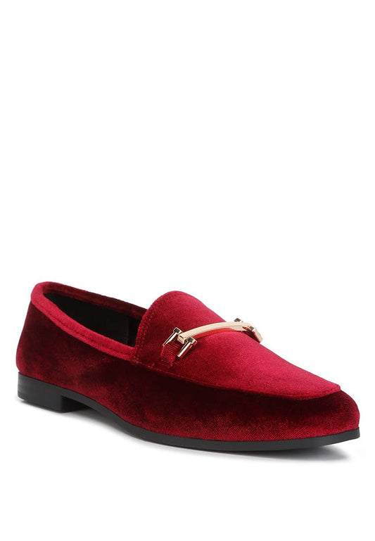Evelio Horsebit Embellsihed Velvet Loafers: Burgundy / US-8 / UK-6 / EU-39