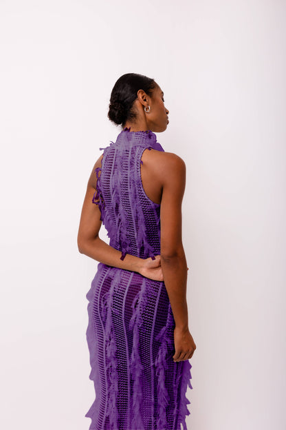 Calla Purple High Neck Midi Dress