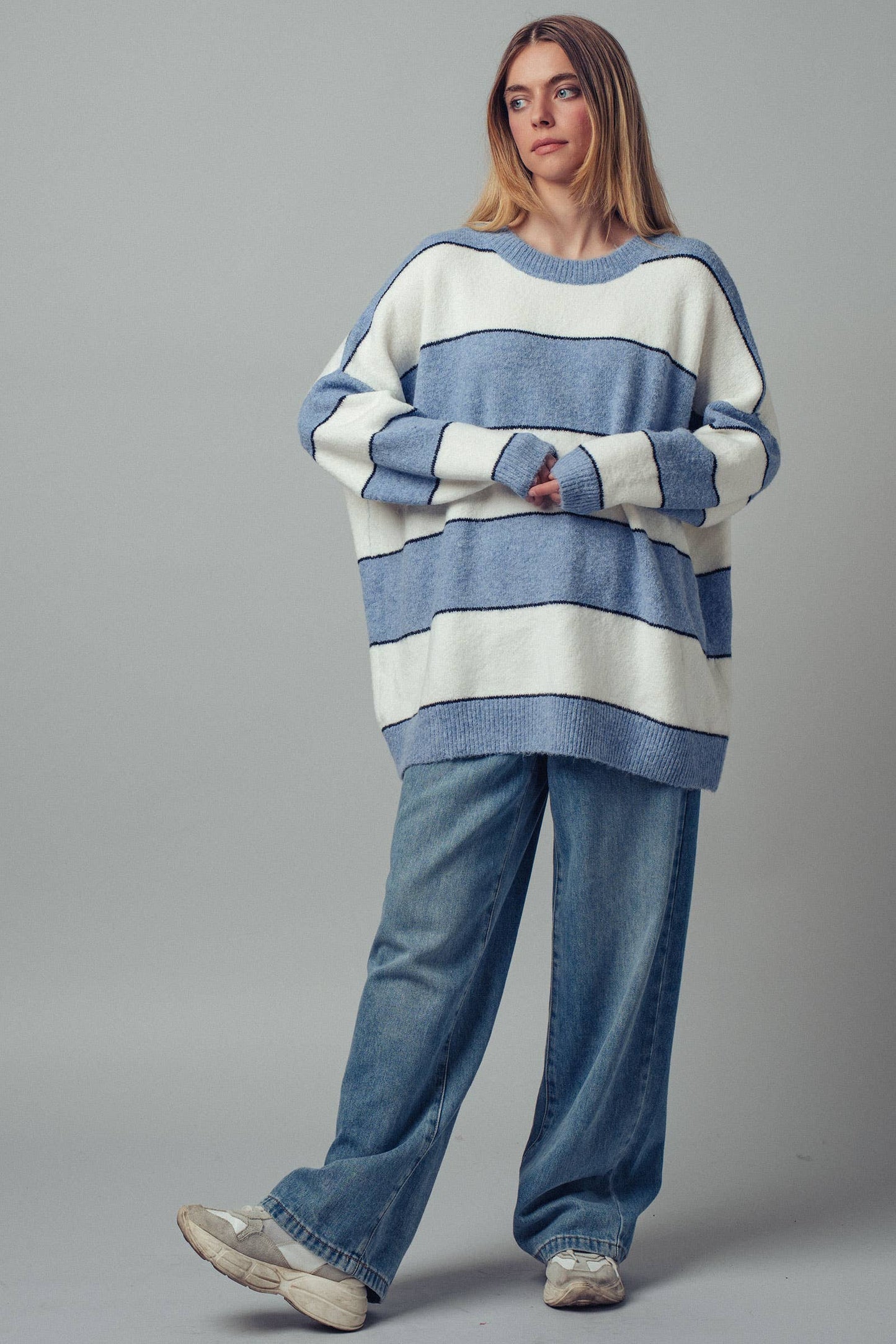 Oversized Rugby Stripe Knit Sweater