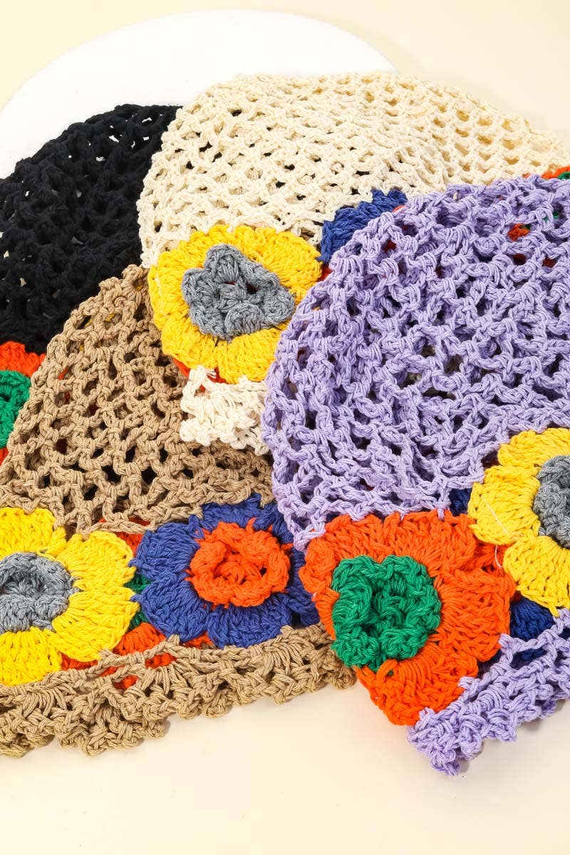 Flower Crochet Knit Cutout Beanie Hat