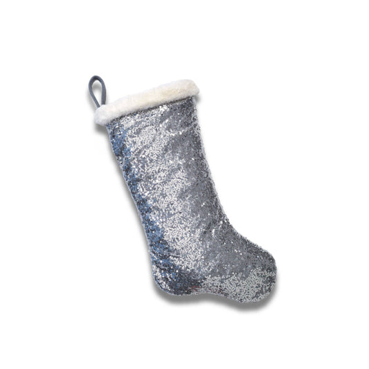Reflective Silver Sequin Christmas Stocking